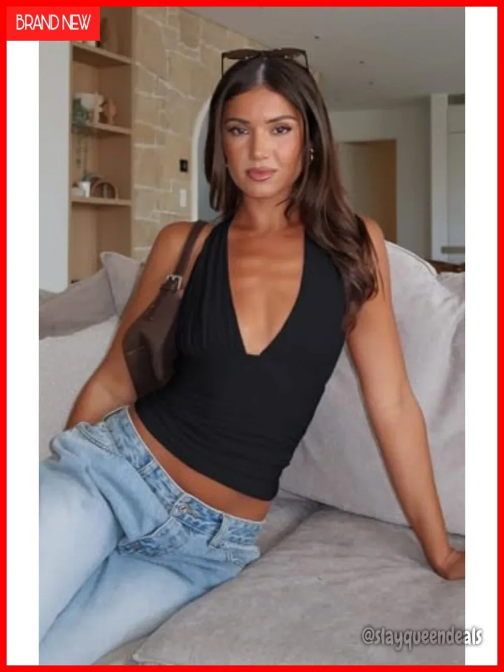 Sexy Backless Tie Up Halter Crop Top Deep V Neck Going Out Top
